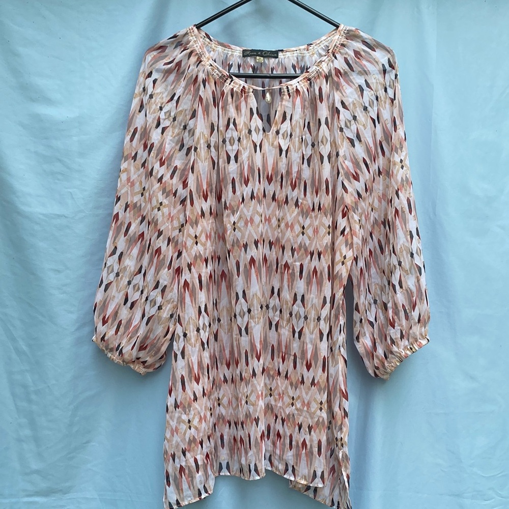Rose & Olive Multicolor Geometric Print Tunic - Cream, Brown, Rust